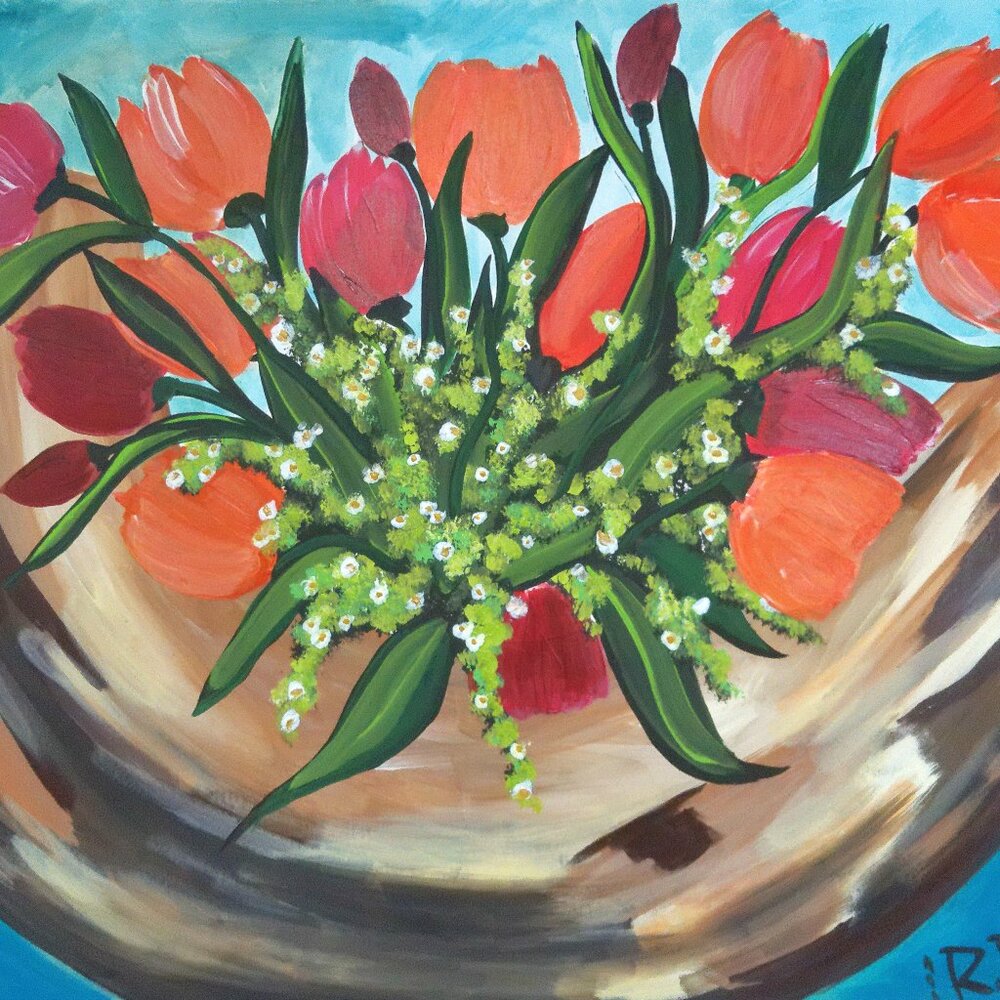 Original Painting By Artist Rachael Potter "Basket of Flowers"